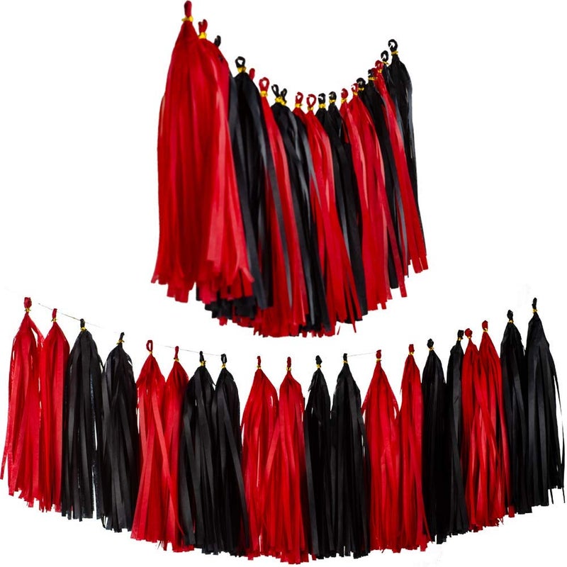 Aimto 20pcs Black and Red Shiny Tassel Garland Banner Tissue Paper Tassels for Party Decorations - Image 1